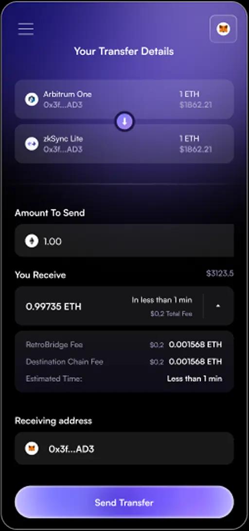 mobile screen with a transfer details
